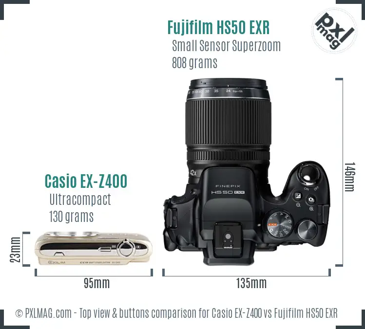 Casio EX-Z400 vs Fujifilm HS50 EXR top view buttons comparison