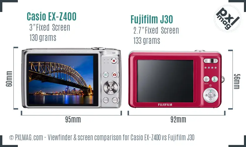 Casio EX-Z400 vs Fujifilm J30 Screen and Viewfinder comparison
