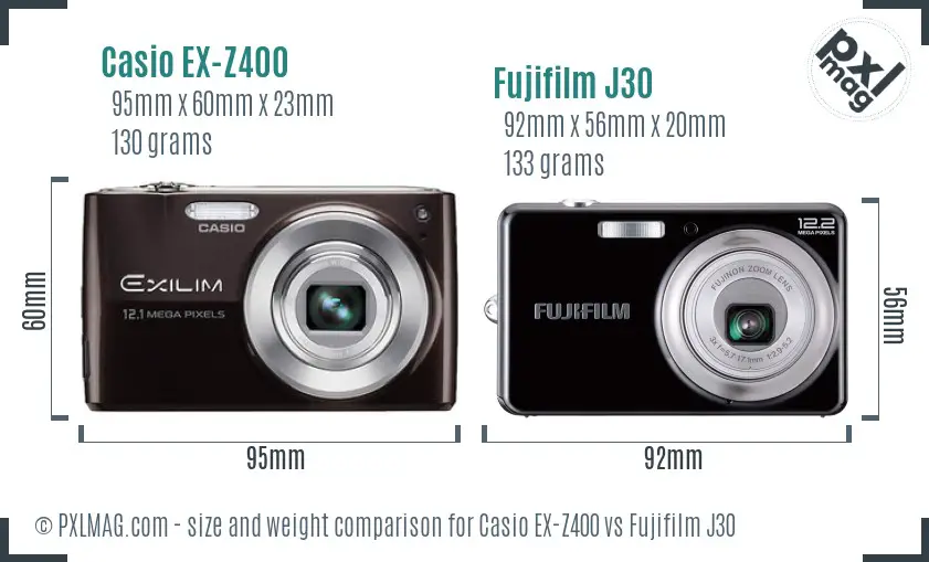 Casio EX-Z400 vs Fujifilm J30 size comparison