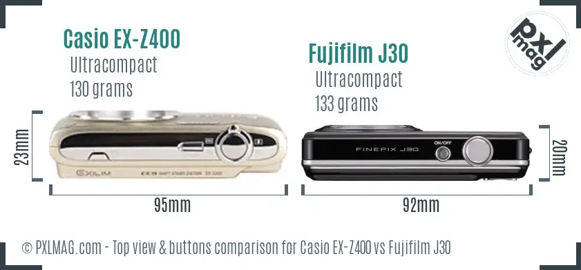 Casio EX-Z400 vs Fujifilm J30 top view buttons comparison