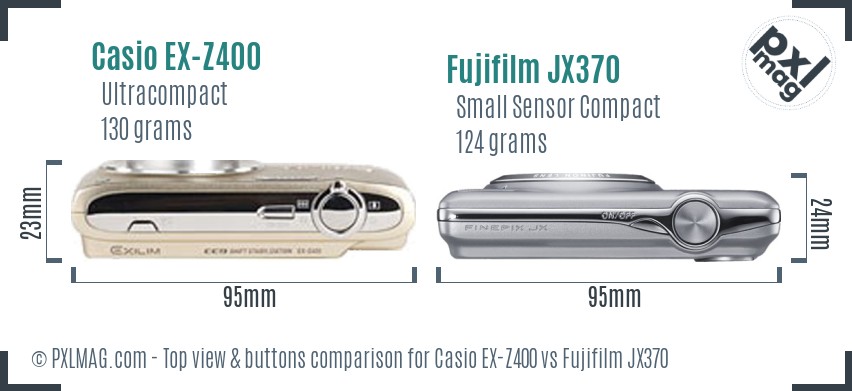 Casio EX-Z400 vs Fujifilm JX370 top view buttons comparison