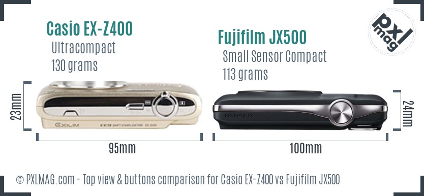 Casio EX-Z400 vs Fujifilm JX500 top view buttons comparison