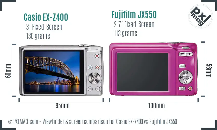 Casio EX-Z400 vs Fujifilm JX550 Screen and Viewfinder comparison