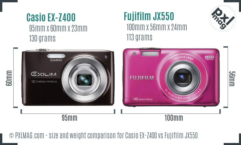 Casio EX-Z400 vs Fujifilm JX550 size comparison