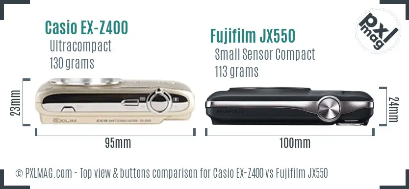Casio EX-Z400 vs Fujifilm JX550 top view buttons comparison