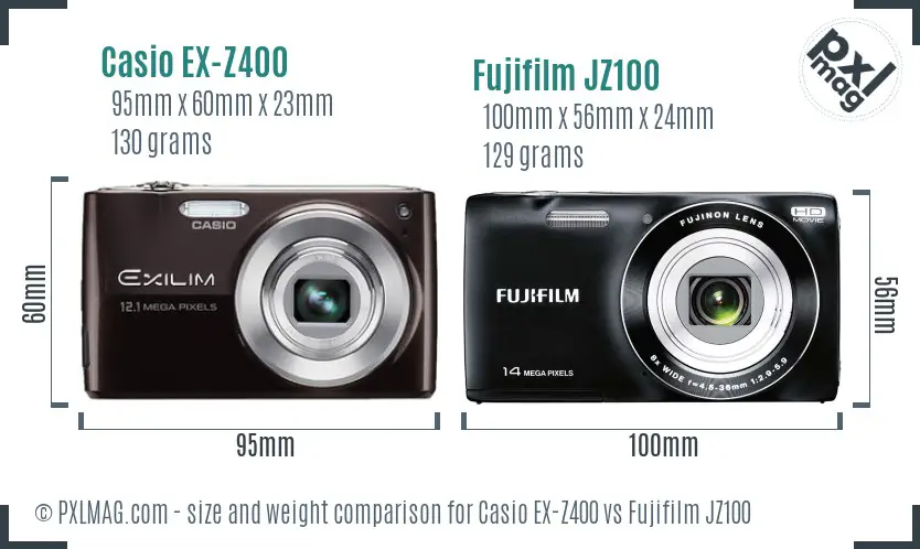 Casio EX-Z400 vs Fujifilm JZ100 size comparison Casio EX-Z400 vs Fujifilm JZ100 size comparison