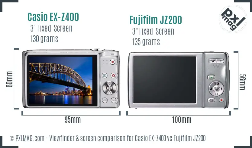 Casio EX-Z400 vs Fujifilm JZ200 Screen and Viewfinder comparison