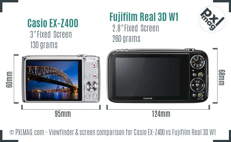 Casio EX-Z400 vs Fujifilm Real 3D W1 Screen and Viewfinder comparison