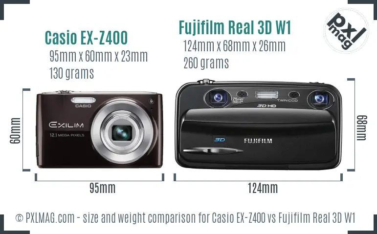 Casio EX-Z400 vs Fujifilm Real 3D W1 size comparison