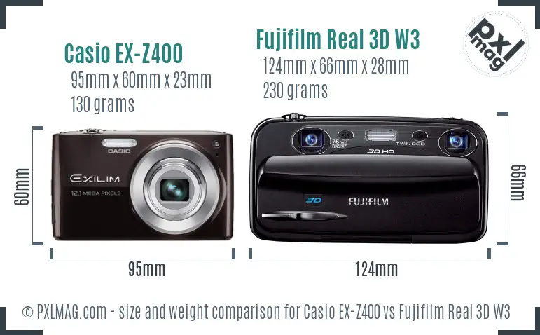 Casio EX-Z400 vs Fujifilm Real 3D W3 size comparison
