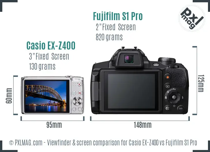 Casio EX-Z400 vs Fujifilm S1 Pro Screen and Viewfinder comparison