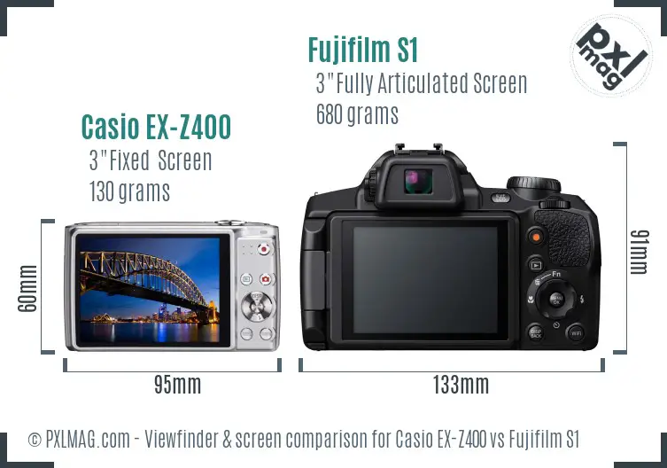 Casio EX-Z400 vs Fujifilm S1 Screen and Viewfinder comparison