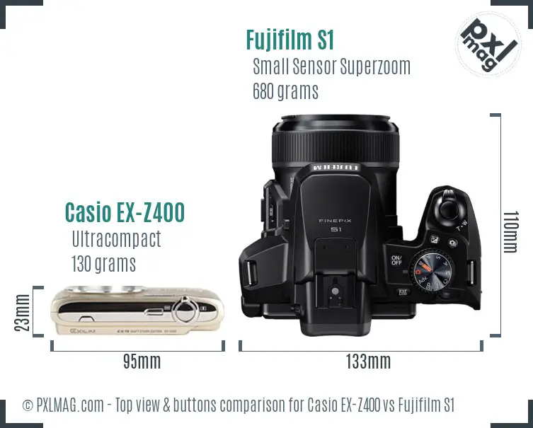 Casio EX-Z400 vs Fujifilm S1 top view buttons comparison