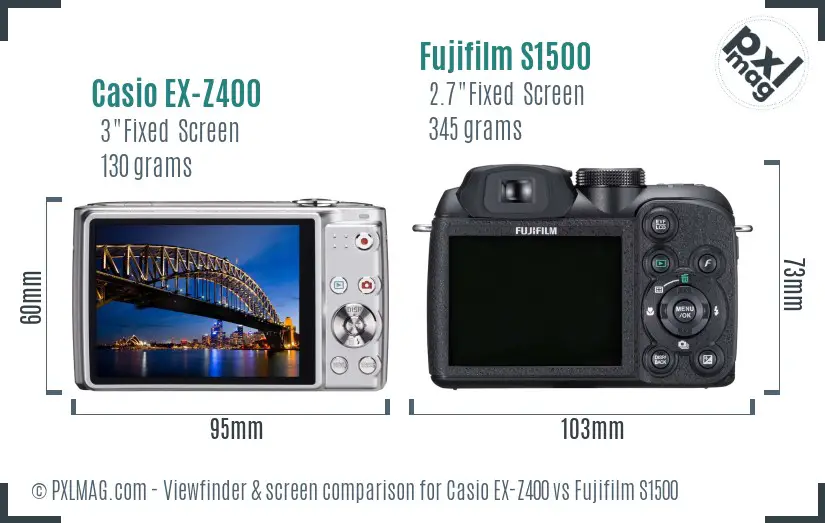 Casio EX-Z400 vs Fujifilm S1500 Screen and Viewfinder comparison Casio EX-Z400 vs Fujifilm S1500 Screen and Viewfinder comparison