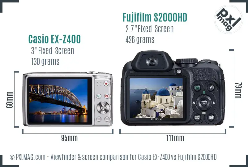 Casio EX-Z400 vs Fujifilm S2000HD Screen and Viewfinder comparison Casio EX-Z400 vs Fujifilm S2000HD Screen and Viewfinder comparison