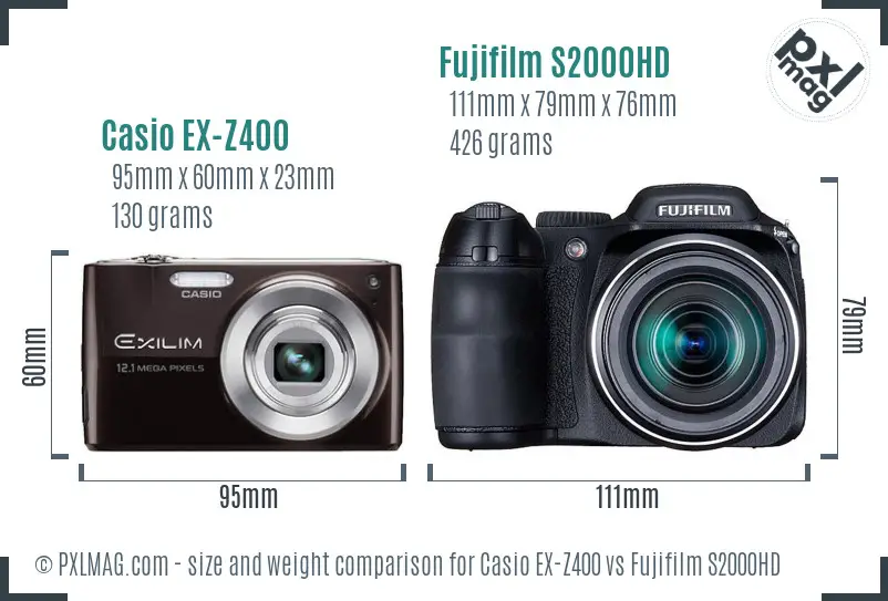 Casio EX-Z400 vs Fujifilm S2000HD size comparison Casio EX-Z400 vs Fujifilm S2000HD size comparison