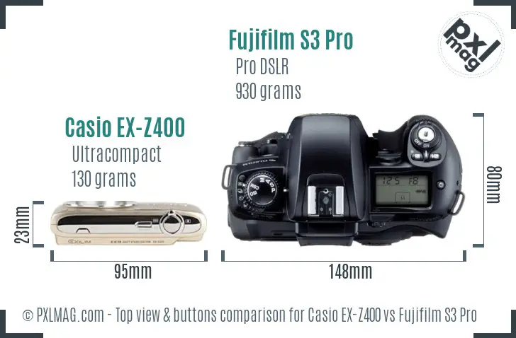 Casio EX-Z400 vs Fujifilm S3 Pro top view buttons comparison