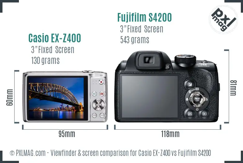 Casio EX-Z400 vs Fujifilm S4200 Screen and Viewfinder comparison