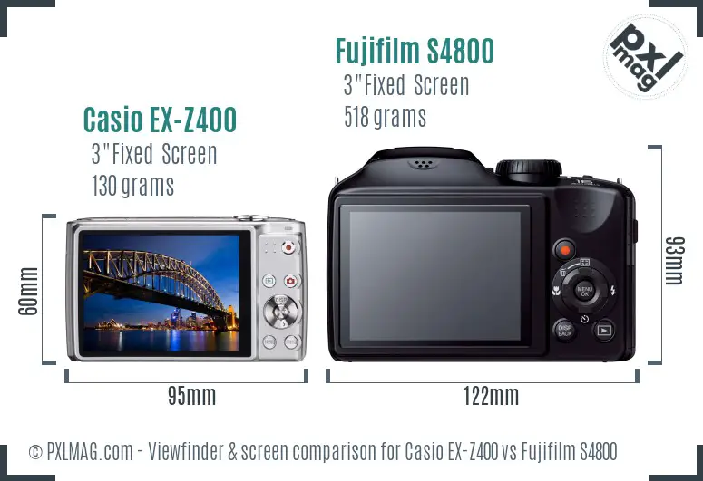 Casio EX-Z400 vs Fujifilm S4800 Screen and Viewfinder comparison