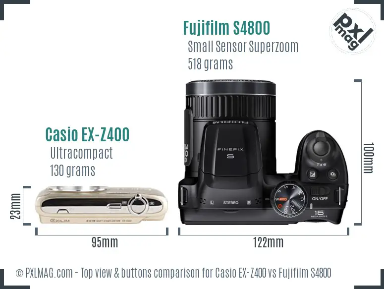 Casio EX-Z400 vs Fujifilm S4800 top view buttons comparison