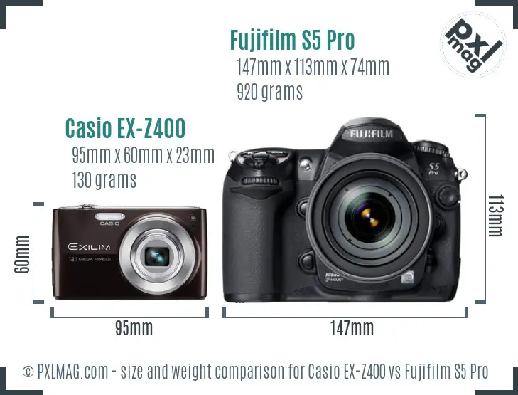 Casio EX-Z400 vs Fujifilm S5 Pro size comparison