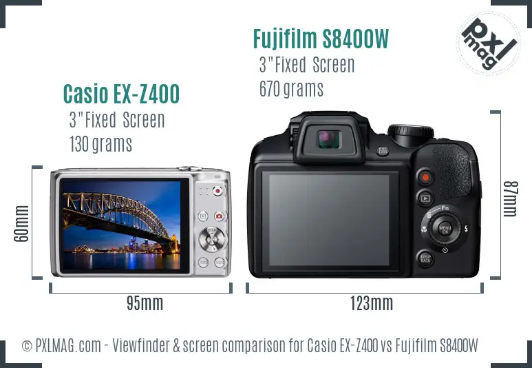 Casio EX-Z400 vs Fujifilm S8400W Screen and Viewfinder comparison
