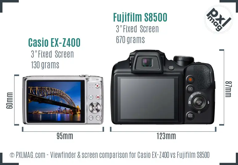 Casio EX-Z400 vs Fujifilm S8500 Screen and Viewfinder comparison