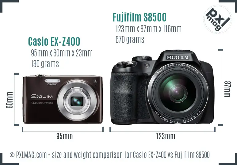 Casio EX-Z400 vs Fujifilm S8500 size comparison