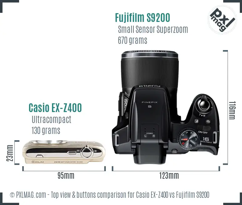 Casio EX-Z400 vs Fujifilm S9200 top view buttons comparison