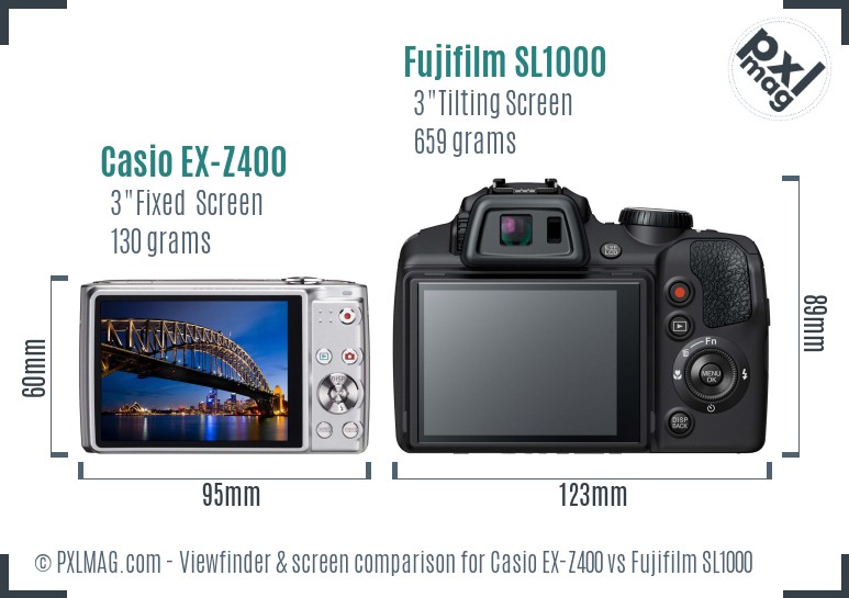 Casio EX-Z400 vs Fujifilm SL1000 Screen and Viewfinder comparison