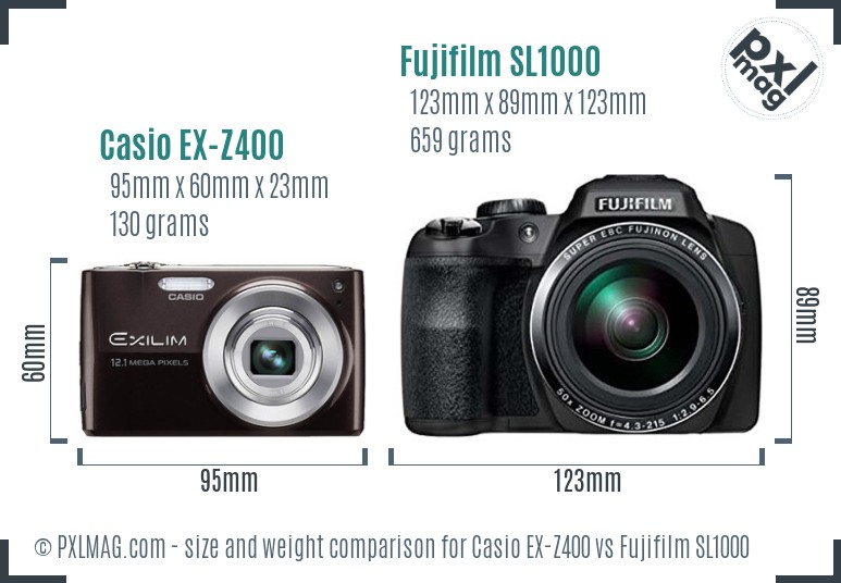 Casio EX-Z400 vs Fujifilm SL1000 size comparison