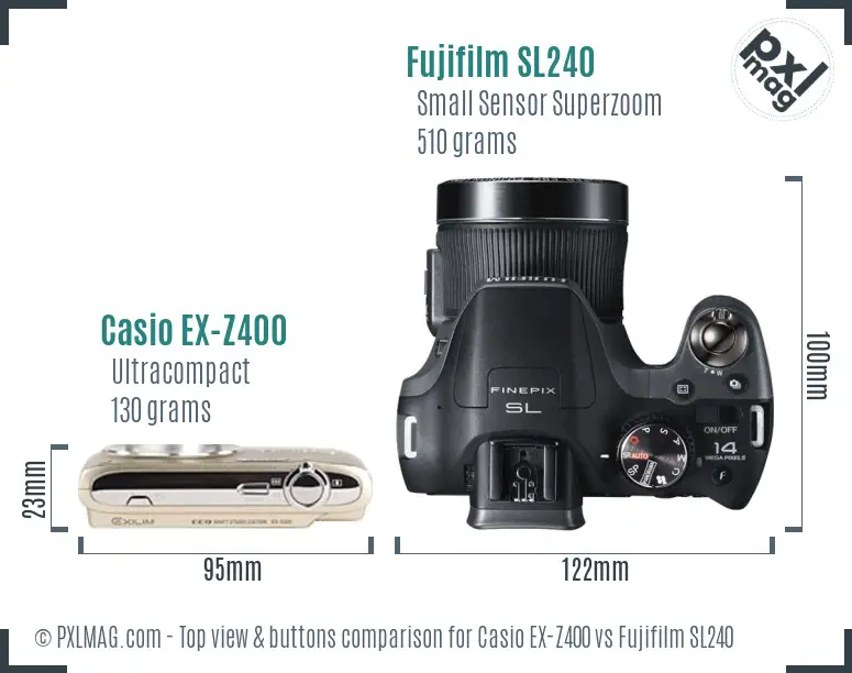 Casio EX-Z400 vs Fujifilm SL240 top view buttons comparison