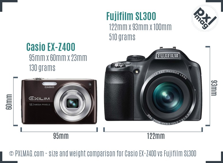 Casio EX-Z400 vs Fujifilm SL300 size comparison