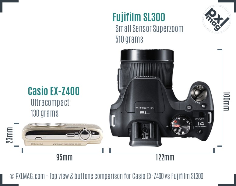 Casio EX-Z400 vs Fujifilm SL300 top view buttons comparison