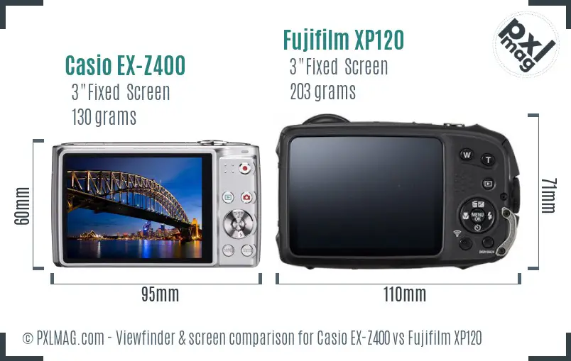 Casio EX-Z400 vs Fujifilm XP120 Screen and Viewfinder comparison