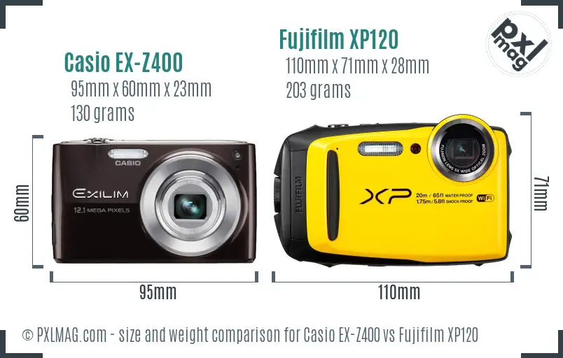 Casio EX-Z400 vs Fujifilm XP120 size comparison