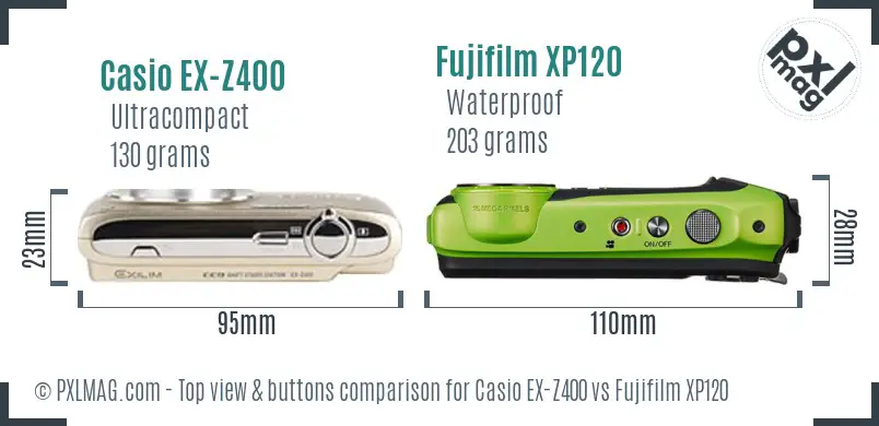 Casio EX-Z400 vs Fujifilm XP120 top view buttons comparison