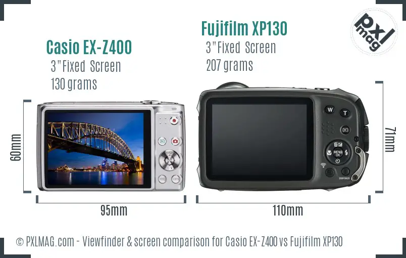 Casio EX-Z400 vs Fujifilm XP130 Screen and Viewfinder comparison