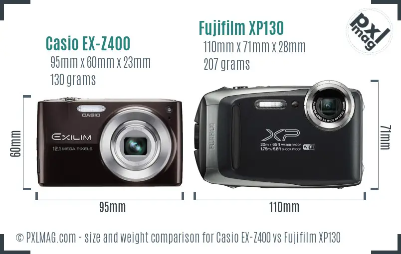 Casio EX-Z400 vs Fujifilm XP130 size comparison