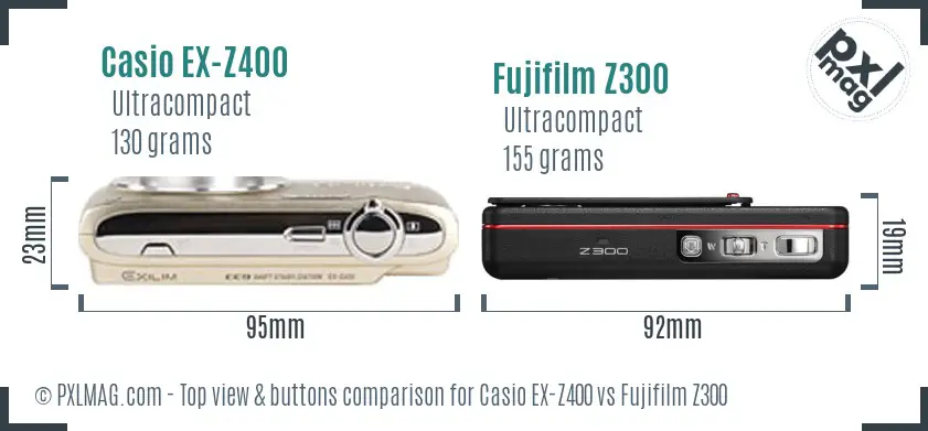 Casio EX-Z400 vs Fujifilm Z300 top view buttons comparison