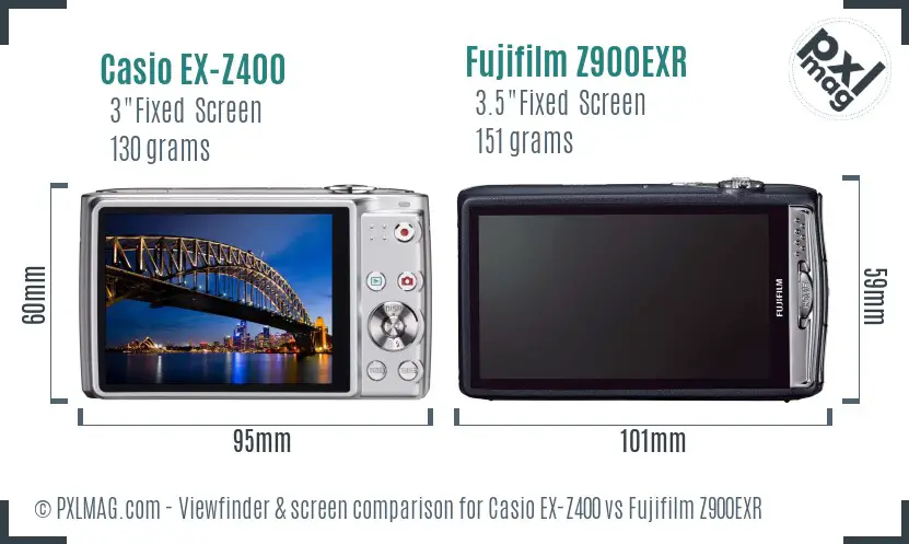 Casio EX-Z400 vs Fujifilm Z900EXR Screen and Viewfinder comparison