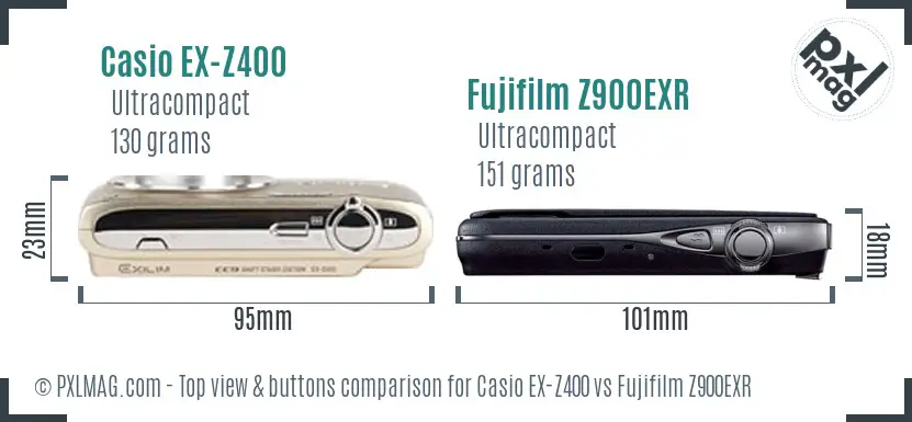 Casio EX-Z400 vs Fujifilm Z900EXR top view buttons comparison