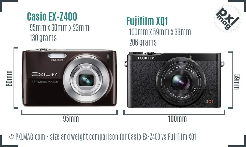 Casio EX-Z400 vs Fujifilm XQ1 size comparison