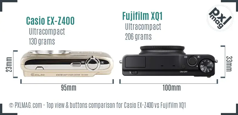 Casio EX-Z400 vs Fujifilm XQ1 top view buttons comparison