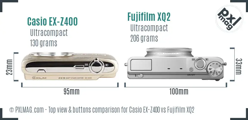 Casio EX-Z400 vs Fujifilm XQ2 top view buttons comparison