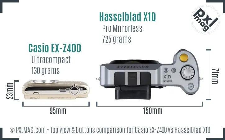 Casio EX-Z400 vs Hasselblad X1D top view buttons comparison