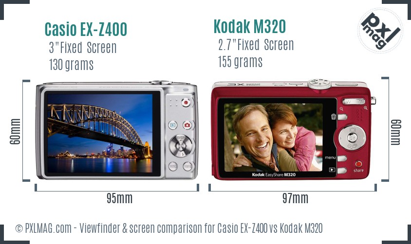 Casio EX-Z400 vs Kodak M320 Screen and Viewfinder comparison