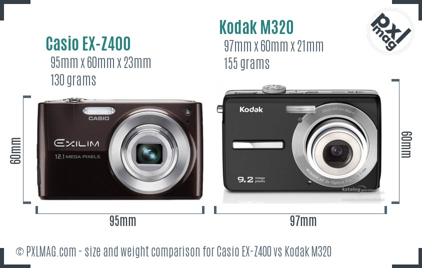Casio EX-Z400 vs Kodak M320 size comparison