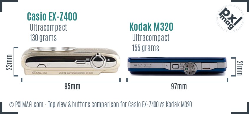Casio EX-Z400 vs Kodak M320 top view buttons comparison