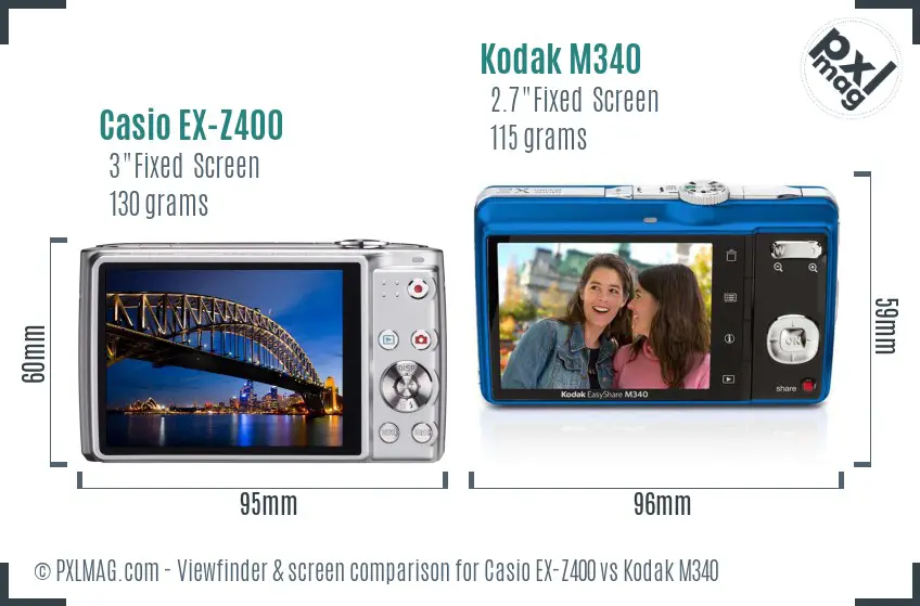 Casio EX-Z400 vs Kodak M340 Screen and Viewfinder comparison